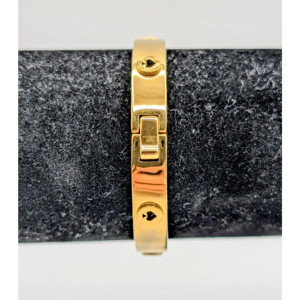Kate Spade Spot the Spade Studded Hinged Gold Tone Bangle Bracelet - Picture 3 of 8